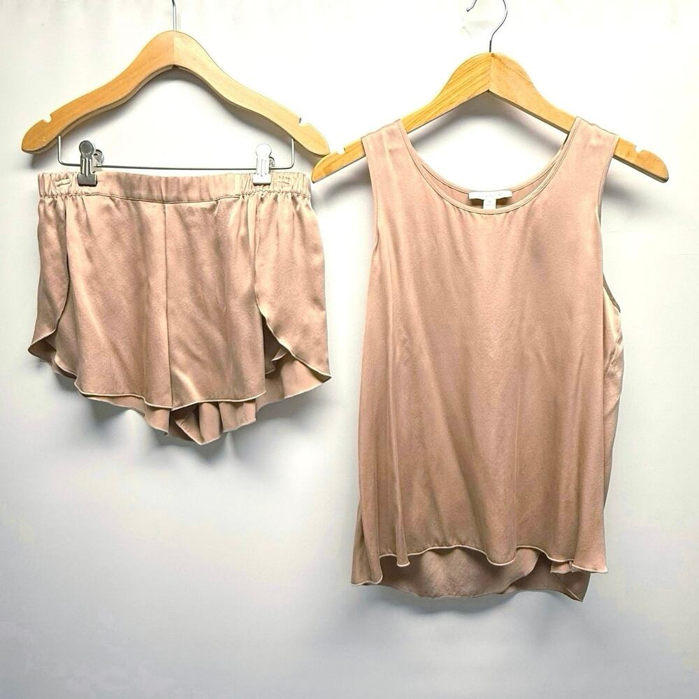 Lunya Silk Pajama Set Size Small Tank Shorts Otium Tan Champagne Washable